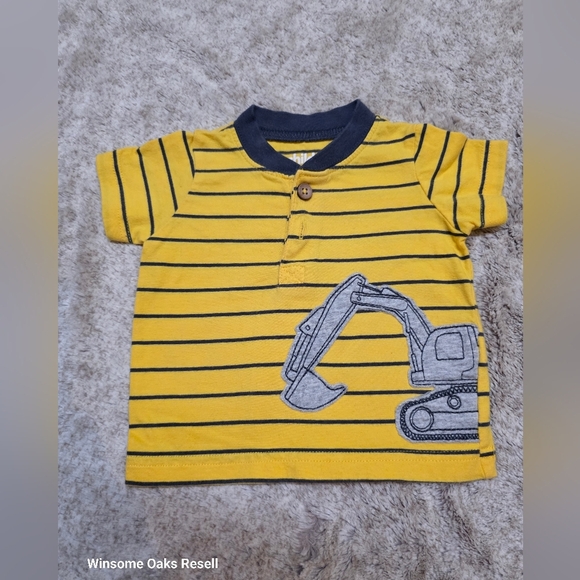 Yellow Striped Baby Outfit with Excavator Design - Picture 2 of 4